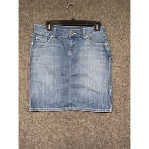 Denim Blue Jean Mini Skirt Medium Wash Paisley Graphic Back Pockets Women 15.5W